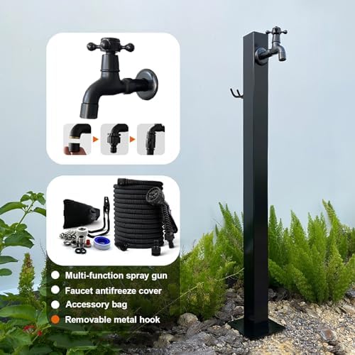 Freestanding Water Fountain, Stainless Steel Water Column Garden Water Tap, Hose Holder/Outdoor Faucet Water Fountain Stand with 10m Spray Gun & Hooks - Image 7