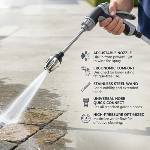 Power Blas Plus Pressure Washer, Adjustable High-Pressure Hose Nozzle for Car Washing, Garden Watering and Outdoor Cleaning, Foam Cannon + Plastic 3-Way Connector + 15m Round Hose - Image 2