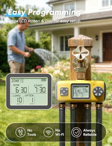 meross 4 Zone Sprinkler Timer with Brass Inlet, Water Timer for Garden Hose, Hose Valve for Watering with Rain Dealy & Manual Watering for Outdoor Drip Irrigation, Lawn, Yard - Image 6