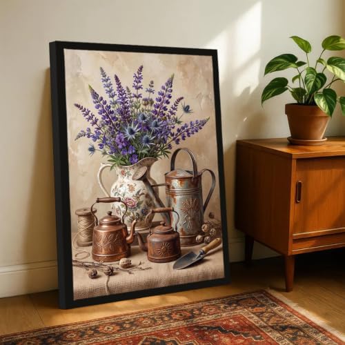 Purple Wildflowers Copper Kettle Art (Black Framed,16x24inc) - Image 3