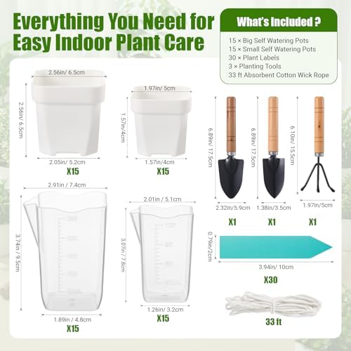 30 Pack 2" 2.5" Small Self Watering Pots for Indoor Plants Clear Mini Self Watering Plant Pot with Water Level Drainage Holes 30 Plastic Label 3 Planting Tools Rope for Propagation Succulent - Image 2