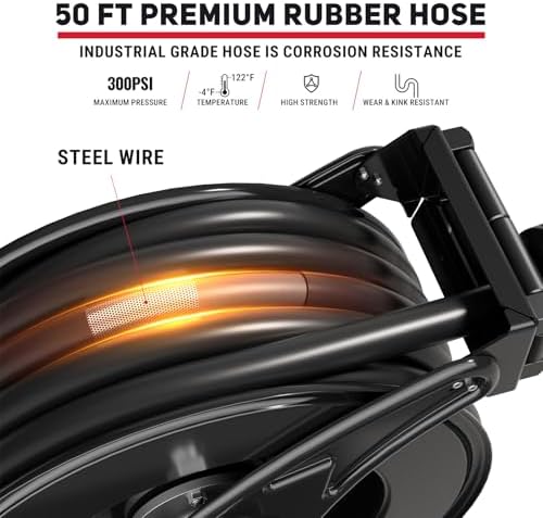 Fuel Hose Reel 3/4" x 50 ft, Retractable Diesel Reel with Nozzle - Image 3