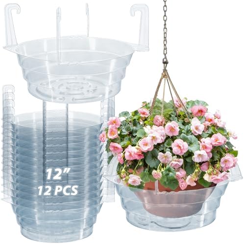 12" 12-Pack Clear Hanging Plant Basket Drip Pans Water Catcher Tray by VIOBEPASS