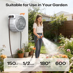Retractable Garden Hose Reel, 1/2 Inch 150FT Wall Mounted Heavy Duty Garden Hose Reel with 9 Patterns Nozzle, Any Length Lock, Upgraded Slow Return System and 180°Swivel Metal Bracket (1/2" 150FT) - Image 2