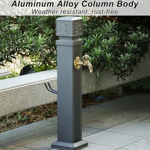 Outdoor Water Column with Faucet, Aluminum AlloyOutdoor Faucet Post, with Spray Gun and Hose, Dual Inlet Design for Backyard, Patio Irrigation - Image 3