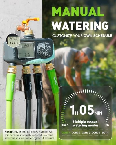 RAINPOINT Sprinkler Timer, 4 Outlets Hose Timer with Brass Inlet with Rain Delay/Manual/Automatic Controller System, Programmable Digital for Lawn Yard (Baby Blue, 4 outlets) - Image 6