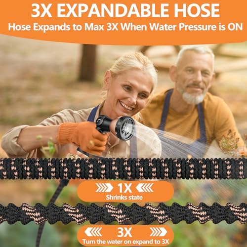 200 ft Garden Hose - Expandable Garden Hose with 10 Function Spray Nozzle - Kink-Free, Lightweight, Durable, Flexible, 2026 New Retractable Water Hoses for Yard, Lawn, Gardening(Black Rose gold) - Image 5