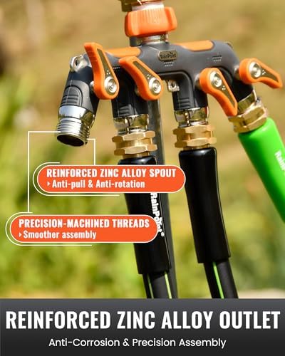RAINPOINT 4 Way Garden Hose Splitter, 100% Metal Heavy Duty Water Hose Splitter with Individual Shut-Off Valves, 3/4" GHT High Flow Outdoor Faucet Splitter, 1.81" Extra Long Handle (Orange) - Image 4