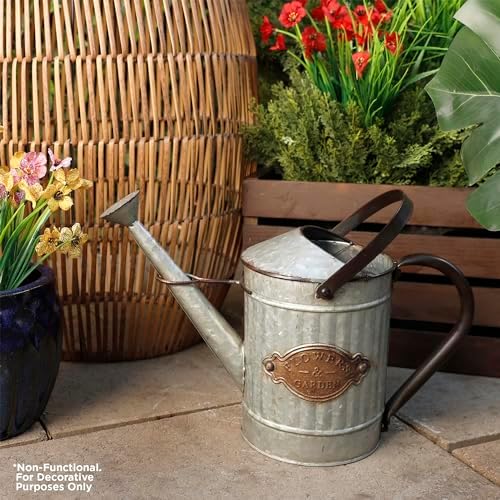 Alpine Corporation 12" Tall Vintage Style Decorative Metal Watering Can with Rustic Finish - Image 2
