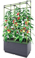 BioGreen Raised Garden Bed with Trellis CITY JUNGLE | 8.98 gal | 13“L x 24“W x 63.4“H | Integrated Irrigation System | Grey Self-Watering Planter Box by BioGreenUSAInc