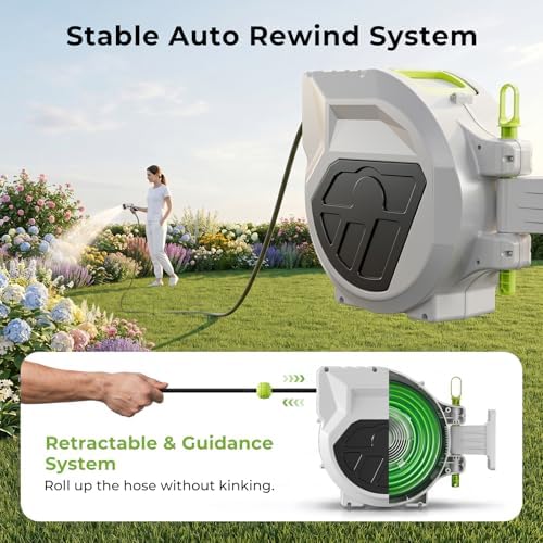Retractable Garden Hose Reel, 1/2 Inch x 75ft, Wall Mounted Hose Reel - Image 6