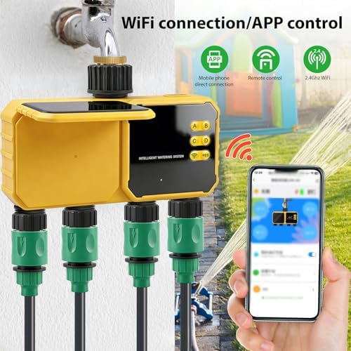 Luocute Smart Irrigation Timer, Solar Water Valve Controller with APP Control Rain Sensor 4 Zone, Rechargeable Battery for Garden Patio Outdoor, Auto Watering Multi Valve Yard - Image 3