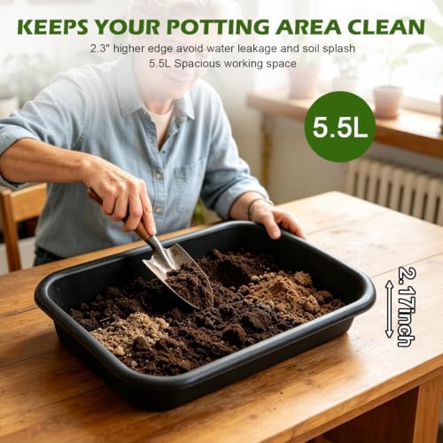 5 Pack Plant Potting Tray- Multifunctional Garden Tidy Tray, 17"x12", Black - Image 3