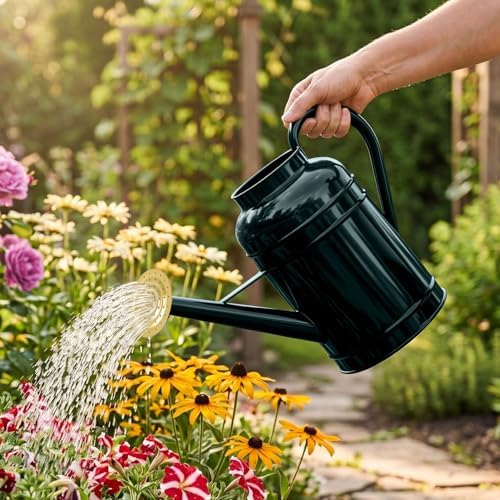 LONGRUN 2.3 Gallon Dark Green Metal Watering Can Gold Nozzle for Plants and Garden with Removable Spout, Made of Galvanized Iron - Image 7