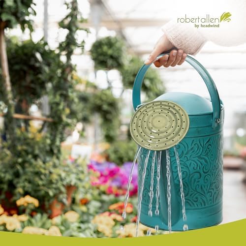 Headwind Morgan 1 Gallon Watering Can with Brass Rose Sprinkler Head, Vintage Metal Watering Can for Outdoor Plants & Indoor Garden, Embossed Powder-Coated Steel – Surf Blue - Image 5