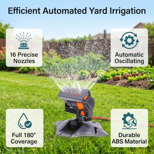 Luocute Oscillating Sprinkler, Automatic Oscillating Sprinkler with 16 Nozzles and ABS Material, for Yard Lawn Greenhouse Vegetable Garden - Image 6
