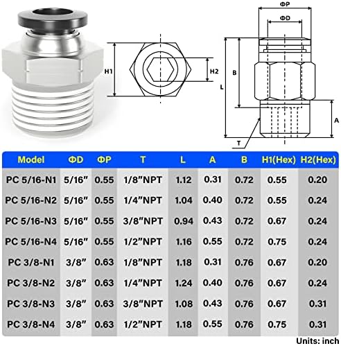 TAILONZ PNEUMATIC Male Straight 3/8 Inch Tube OD x 1/2 Inch NPT Thread Push to Connect Fittings PC-3/8-N4 (Pack of 20) - Image 2
