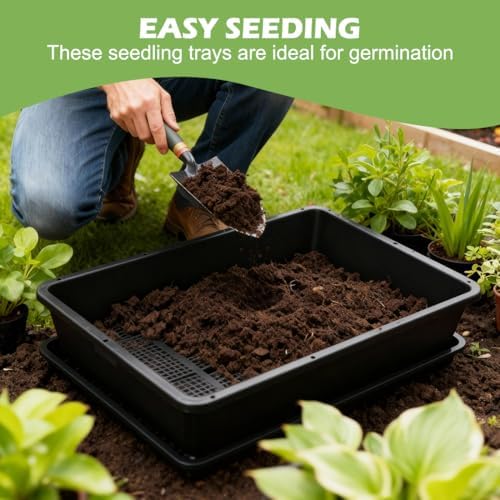 RooTrimmer 5 Pack Soil Blocking Trays(14"x12"x3"), Plastic Flat Plant Tray for Holding or Collecting Drainage Water, Elevated Microgreen Seed Starter Tray for Seed Germination (Black) - Image 6