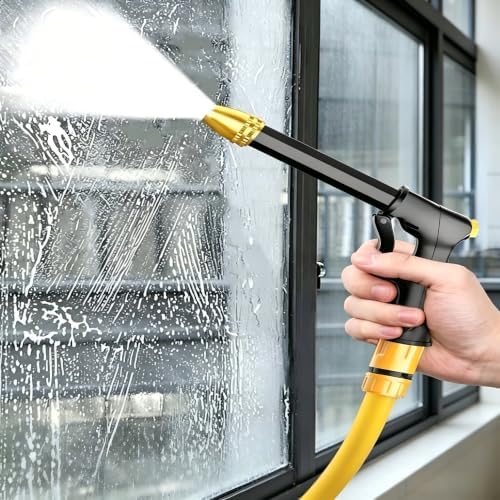 High-Pressure Metal Water Sprayer, Heavy Duty Adjustable Hose Nozzle with 4 Metal Hose Connectors, Multipurpose Sprayer for Car Washing, Garden Watering, Patio & Driveway Cleaning (Black) - Image 2