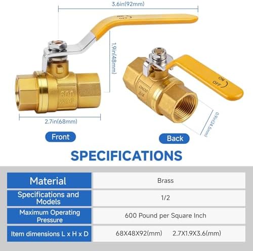 3/4" Brass Full Port Ball Valve, NPT Female, 4Pcs - Image 2