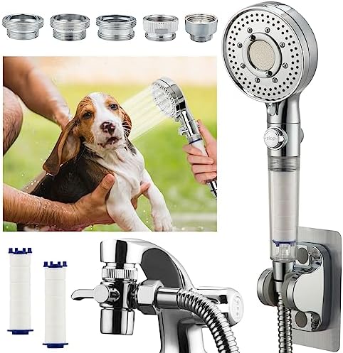 Klleyna Filter Dog Shower-Attachment for Bathtub-Faucet - ON/OFF Shower Head Attaches to Tub Spout, Pet Wash Hose Sink Sprayer (5 Adapters), Bathroom Kitchen Tap Extension for Hair Washing & Baby Bath by KLLEYNA