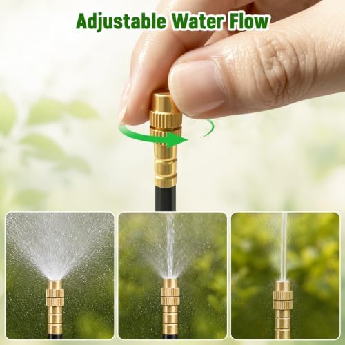 100FT Drip Irrigation System Kit with 360° Adjustable Copper Nozzles, Automatic Garden Watering System, Sprinkler Misting System for Garden, Greenhouse, Lawn, Raised Beds, Potted Plants (100FT) - Image 3