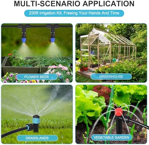 230ft Drip Irrigation System with Quick-Connect,33ft 1/2" Mainline & 197ft 1/4" Tubing Drip Irrigation Kit and 3 Nozzle Types Irrigation System for Garden,Flower Bed, Raised Bed, Greenhouse - Image 6