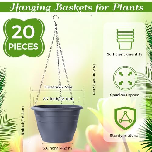 20 Pack Hanging Planter Basket 10 Inch with Drainage Tray - Image 2