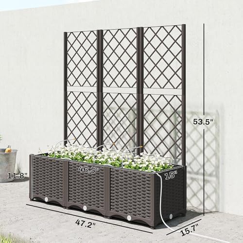 Planter Box Set, 3PCS Plastic Raised Garden Bed and Self-Watering Plant Containers with Trellis, Automatic Watering Timer Kit for Outdoor Patio Garden Balcony - Image 5