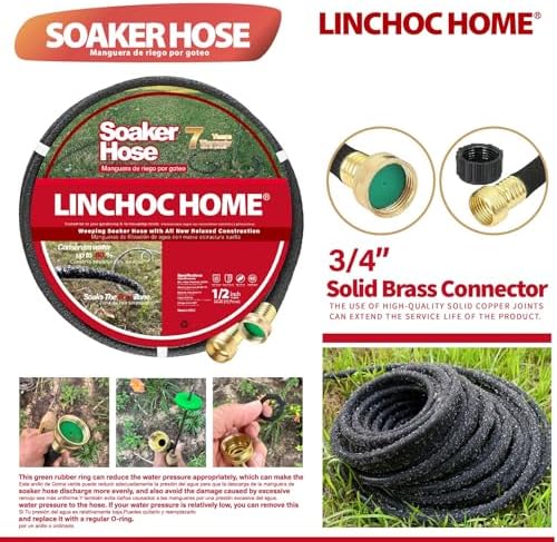 Soaker Hose 50FT 1/2 Inch with Solid Brass Connectors, Flexible & Leakproof for Garden, Lawn & Landscape Care - Image 2
