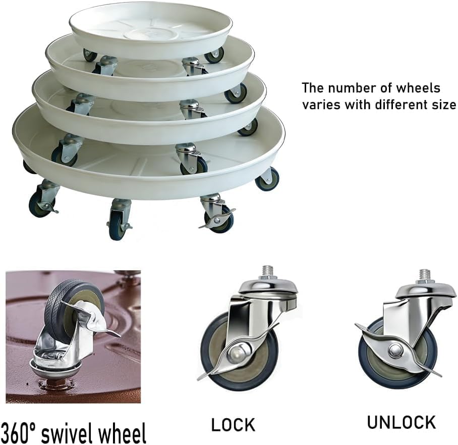 Rolling Planter Caddy(470lbs Capacity), Heavy Duty Metal Plant Stand with Brake Wheels Plant Dolly Mover Plant Pot Tray Saucer for Indoor Outdoor 18inches White - Image 4