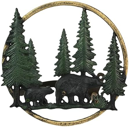 Zeckos Garden Hose Holder Black Bears in Forest 11 Inch Cast Iron by Zeckos