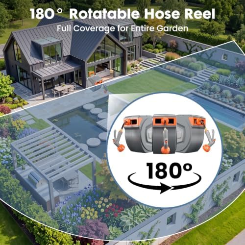 DUMOS Retractable Garden Hose Reel, 1/2 in X 130 ft Water Hose with Nozzle - Image 3