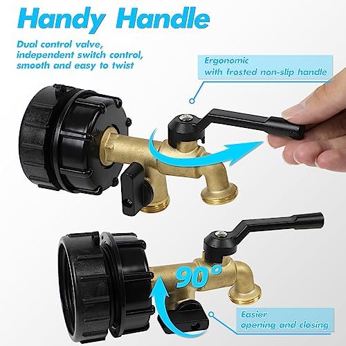 Upgrade Double Outlet IBC Tote Fittings, 275 330 Gallon IBC Tote Tank Hose Adapter 2.44" Fine Thread Water Tote Tank Hose Adapter, IBC Tote to Garden Hose Adapter for IBC Tote Water Tank - Image 5