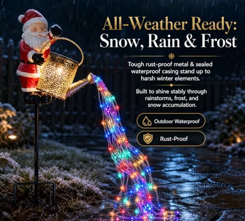 Solar Watering Can Light,Christmas Santa Solar Kettle Lights, Solar Outdoor Decorative,Garden Decor Lights for Yard, IP65 Waterproof Novelty Santas Solars Christmas Decorations Night Lights - Image 5