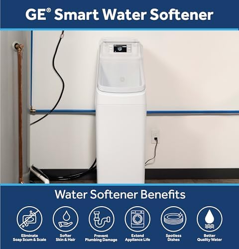 GE Smart Water Softener, 35,000 Grain, Reduce Hard Minerals to Whole House, Built-in WiFi with Water Flow Alerts, Soft Water for Shower, Appliances, and Plumbing, GXSH35W - Image 2