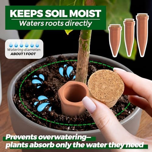 6 Pcs 4.9'' 5.9'' 6.7'' Terracotta Watering Spikes with Lid Automatic Plant Waterer Vacation Friendly Self Watering Planter Insert Plant Water Devices for Indoor Outdoor Plants, 3 Sizes - Image 4