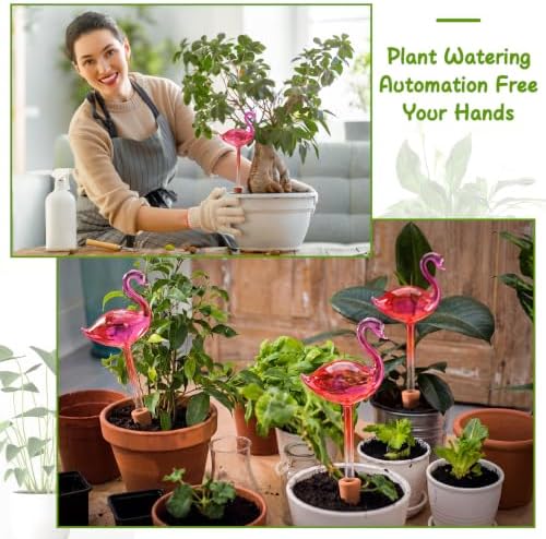6 Pcs Non-Clogging Plant Watering Globes, Slow Release Flamingo Gradient Hot Pink Self Watering Planter Insert, Automatic Glass Waterer Bulbs for Indoor & Outdoor Plants - Image 4