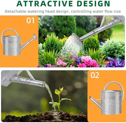 Galvanized Watering Can for Outdoor Indoor Plants, 2.5 Gallon Ellipse Decorative Countryside Style Water Can with Removable Spout, Metal Watering Can for Indoor Plants and Garden Flower - Image 4
