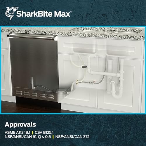 SharkBite Max 30 In. Faucet Hose and 60 In. Dishwasher Connector with Dual Shut-Off Valve, 1/2 Inch PTC x 1/2 Inch FIP x 3/4 Inch FHT, PEX Pipe, Copper, CPVC, PE-RT, UR26039 - Image 6