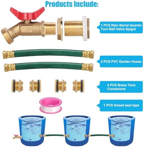 Brass Rain Barrel Spigot Linking Connector Hose Kit - Image 3