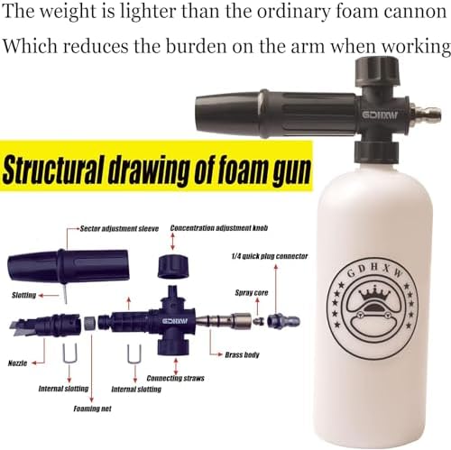 GDHXW Short Pressure Washer Gun with Quick Connection 5000PSI, Light Duty Foam Cannon Thick Foam Blaster, 5 Nozzle Tips,For Pressure Washer - Image 2