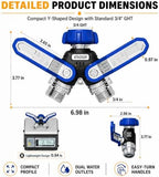 Garden Hose Splitter 2 Way, All-Metal Heavy Duty Water Spigot Splitter,with 3.68" Extra Long Handles, with Dual Shut-Off Valves, High Flow 3/4" GHT Outdoor Faucet Adapter,Blue - Image 3