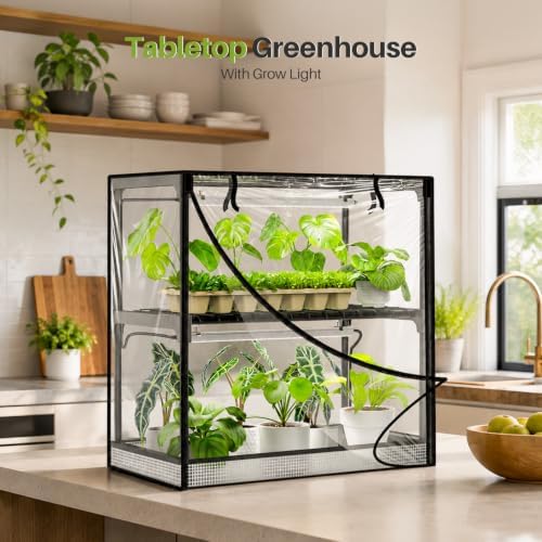 2-Tier Desktop Indoor Greenhouse with Grow Light, 11.8x23.6x23.6 - Image 3