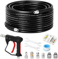 Sewer Jetter Kit for Pressure Washer 50 FT, Drain Cleaning Hose with Short Gun, 1/4" NPT, Rotating, Button Nose & Corner Nozzles, High Pressure Pipe Cleaner for Sewer and Drain Cleaning by Javneo