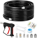 Sewer Jetter Kit for Pressure Washer 50 FT, Drain Cleaning Hose with Short Gun, 1/4" NPT, Rotating, Button Nose & Corner Nozzles, High Pressure Pipe Cleaner for Sewer and Drain Cleaning by Javneo
