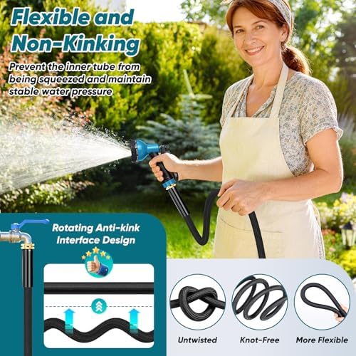 Garden Hose 100FT Non-Expanding, Lightweight Hose With 10-Function Nozzle, Leak-Proof No-Knot, Easy to Carry, Wear-Resistant, Sturdy 3/4GHT Flexible Water Hose for Outdoor (Black with Nozzle) - Image 3