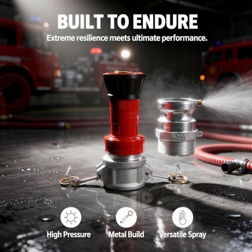 2 Inch NH Fire Hose Nozzle Kit, Metal Fireman Hose Accessory, 90 psi Pressure Output, 50 ft Range, Adjustable Spray for Fire Fighting, 6.7 x 3.9 x 5.9 in - Image 2