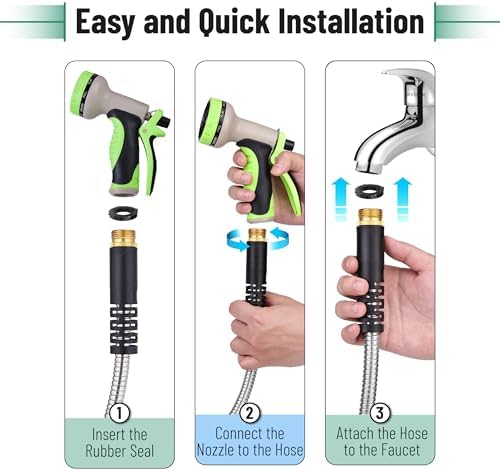 UNCO- Stainless Steel Metal Hose with 10 Functions Spray Nozzle, 75 ft, No Kink, Metal Garden Hose - Image 6