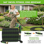 100 ft Non-Expanding Garden Hose, 360° Anti-Kink Swivel Fittings - Image 3